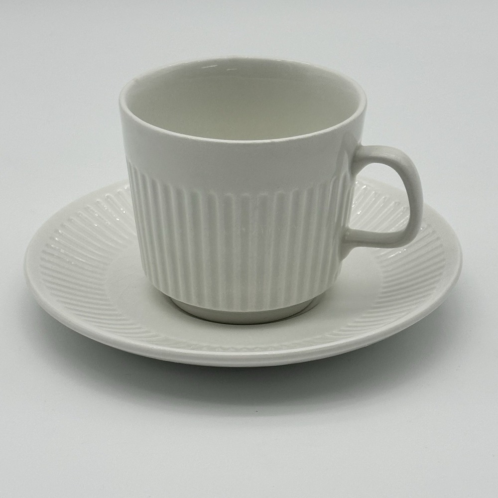 Johnson Bros Vintage White Ribbed Ironstone Tea Cup and Saucer Set England